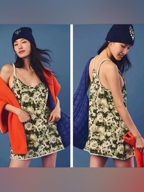 Free People Hot Shot Printed Mini Dress with built in romper